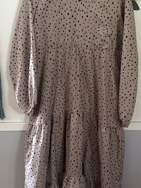Joyfolie Taupe Dress with Black Polka Dots